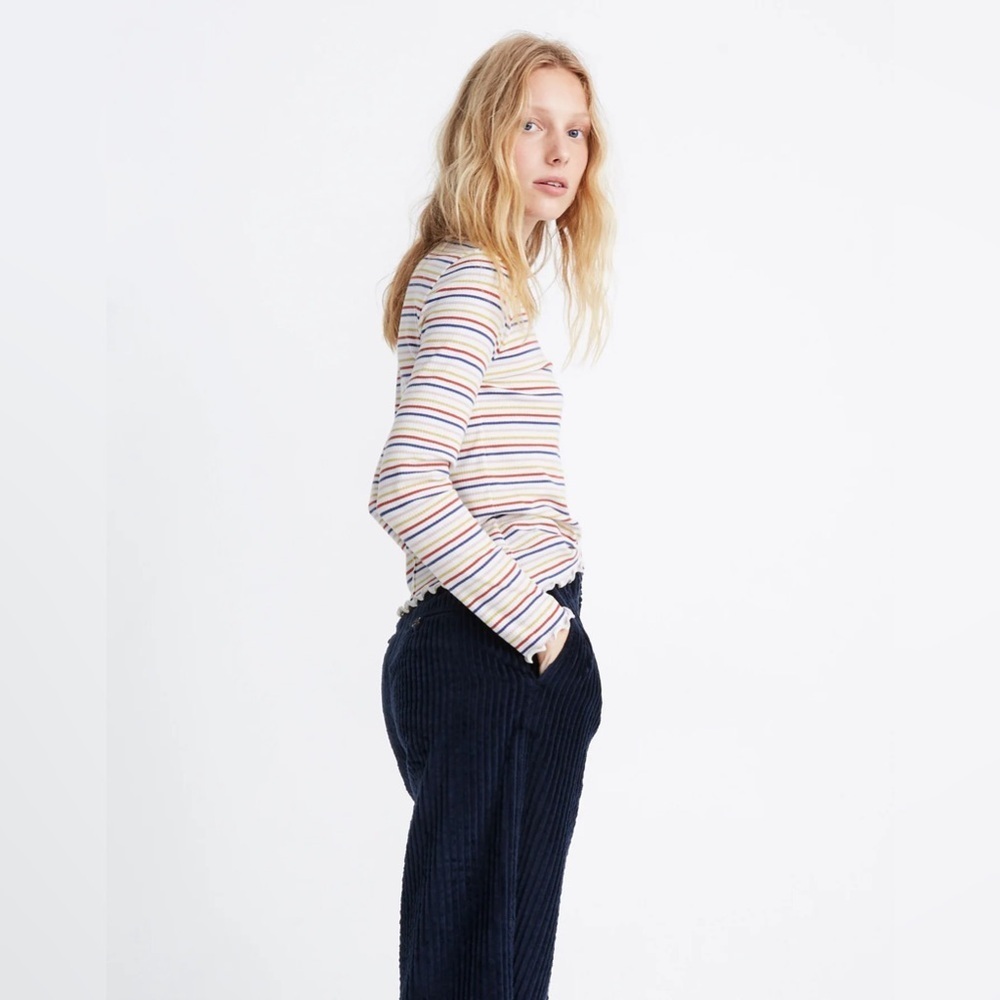 Madewell Long-Sleeve Baby Tee in Shimmer Stripe - Size S - Picture 2 of 6